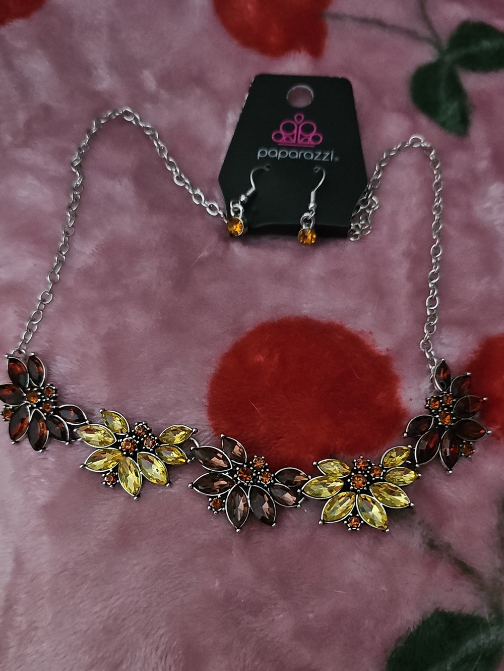 paparazzi Yellow and Amber Floral Bib Necklace Set